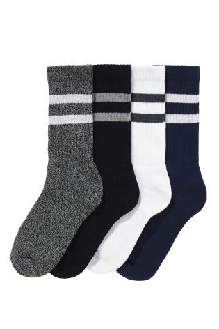 Monochrome Striped Sports Socks Four Pack